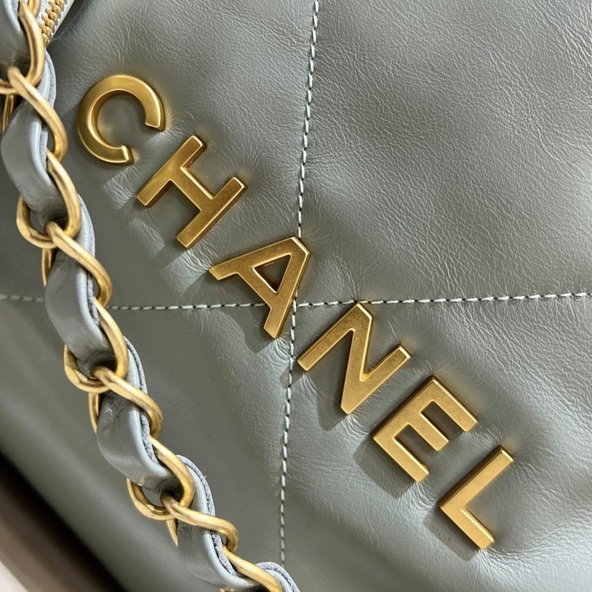 CHANEL 22 Medium Handbag Mint Green - fake chanel 22 medium detail 1