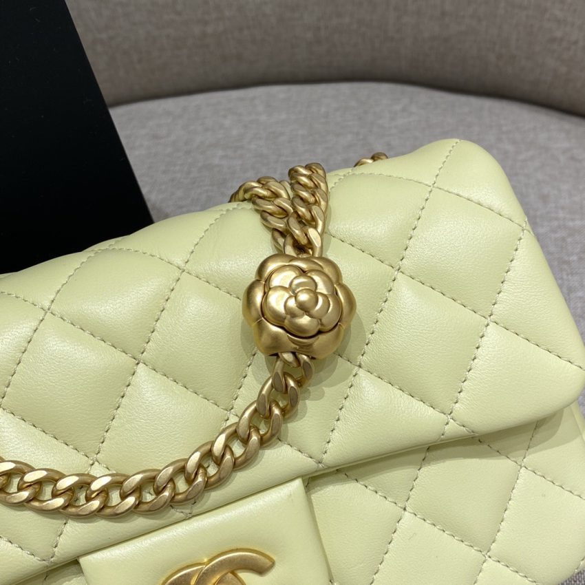 Chanel Camellia Flap Yellow 4 CHANEL Camellia Flap Yellow - fake chanel camellia yellow detail 3