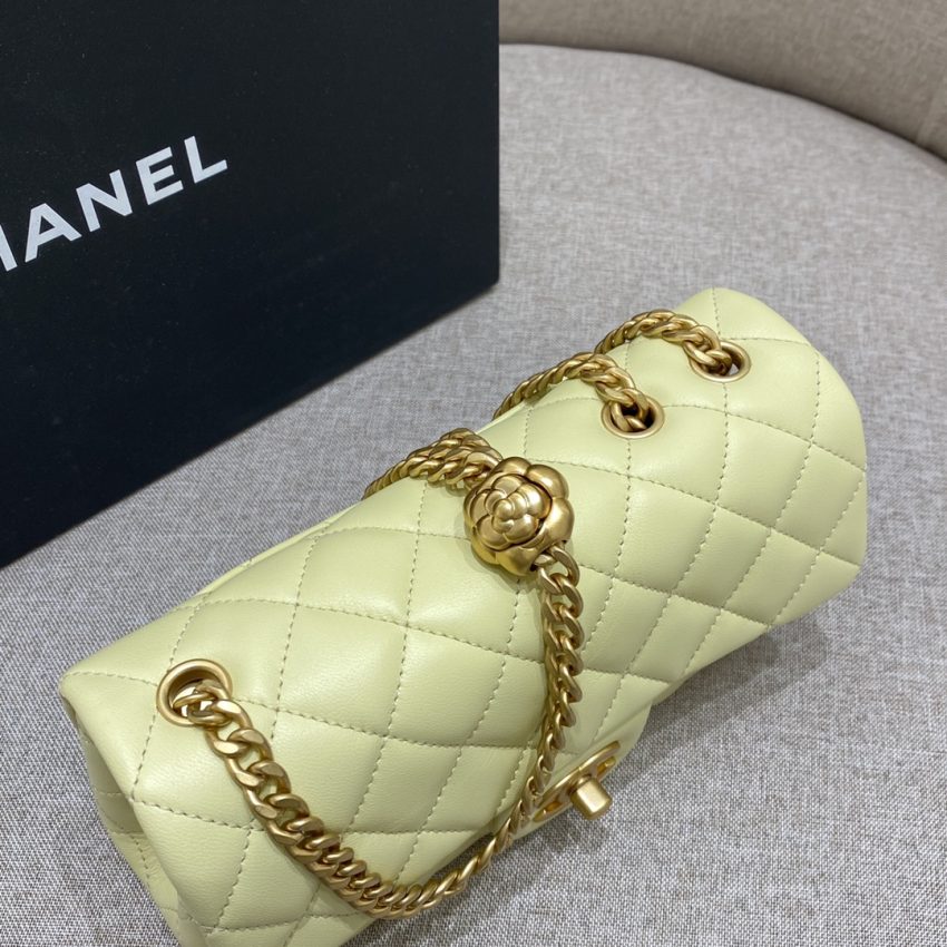 Chanel Camellia Flap Yellow 9 CHANEL Camellia Flap Yellow - fake chanel camellia yellow detail 8