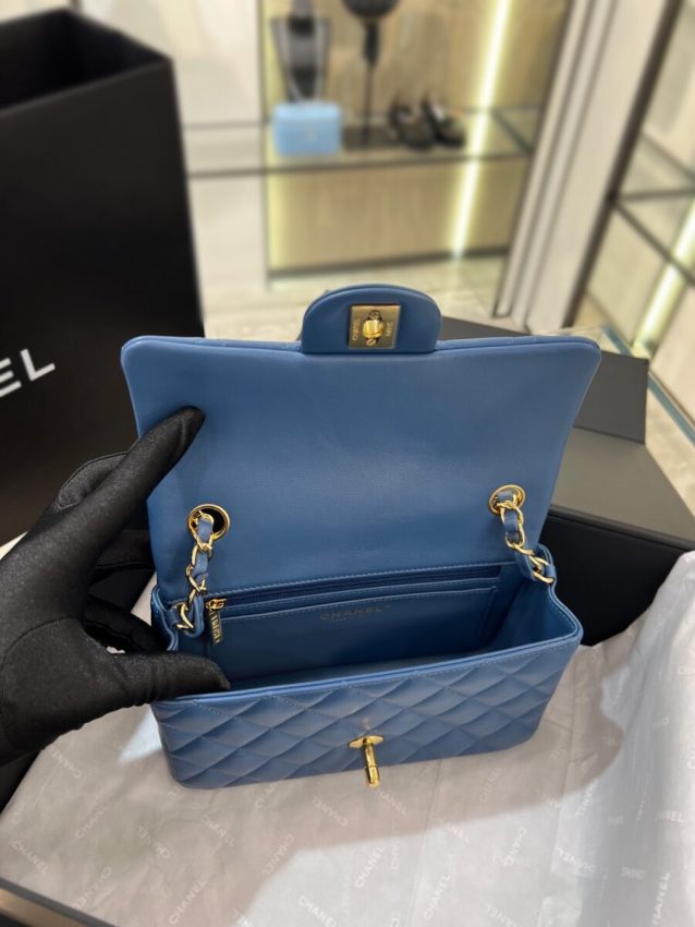 Chanel Classic Flap 20cm Blue 4 CHANEL Classic Flap 20cm Blue - chanel 20cm blue replica detail 3