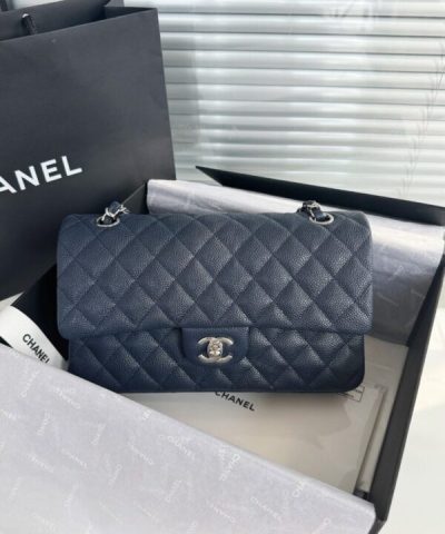 CHANEL Klassisk Klaff 25cm Mörkblå