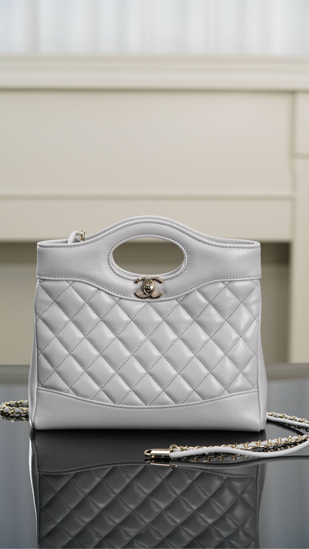 Chanel 24S 31 Mini Tote Bag Elephant Grey - fake chanel mini tote grey front view