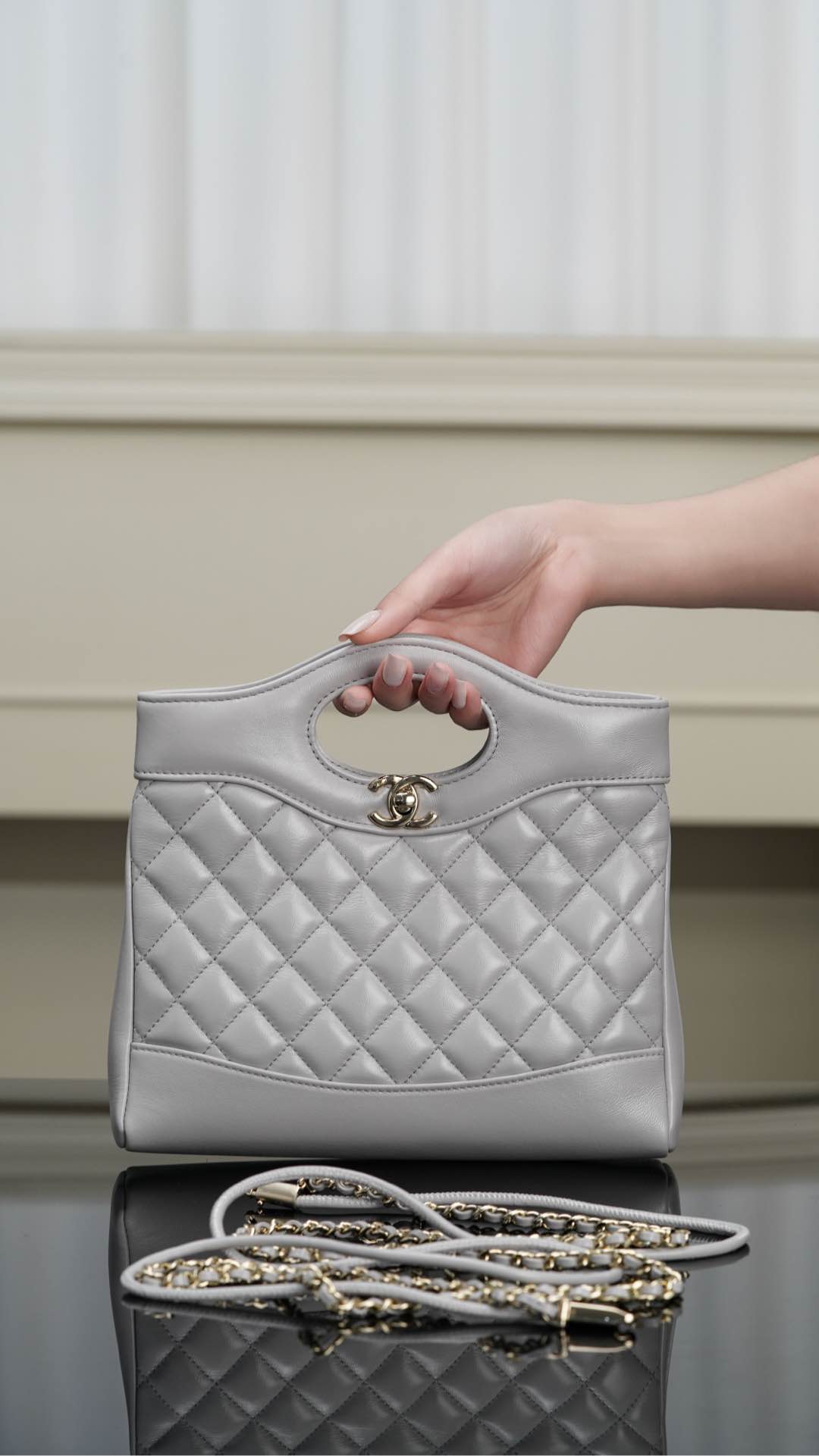Chanel 24S 31 Mini Tote Bag Elephant Grey - fake chanel mini tote grey detail 7