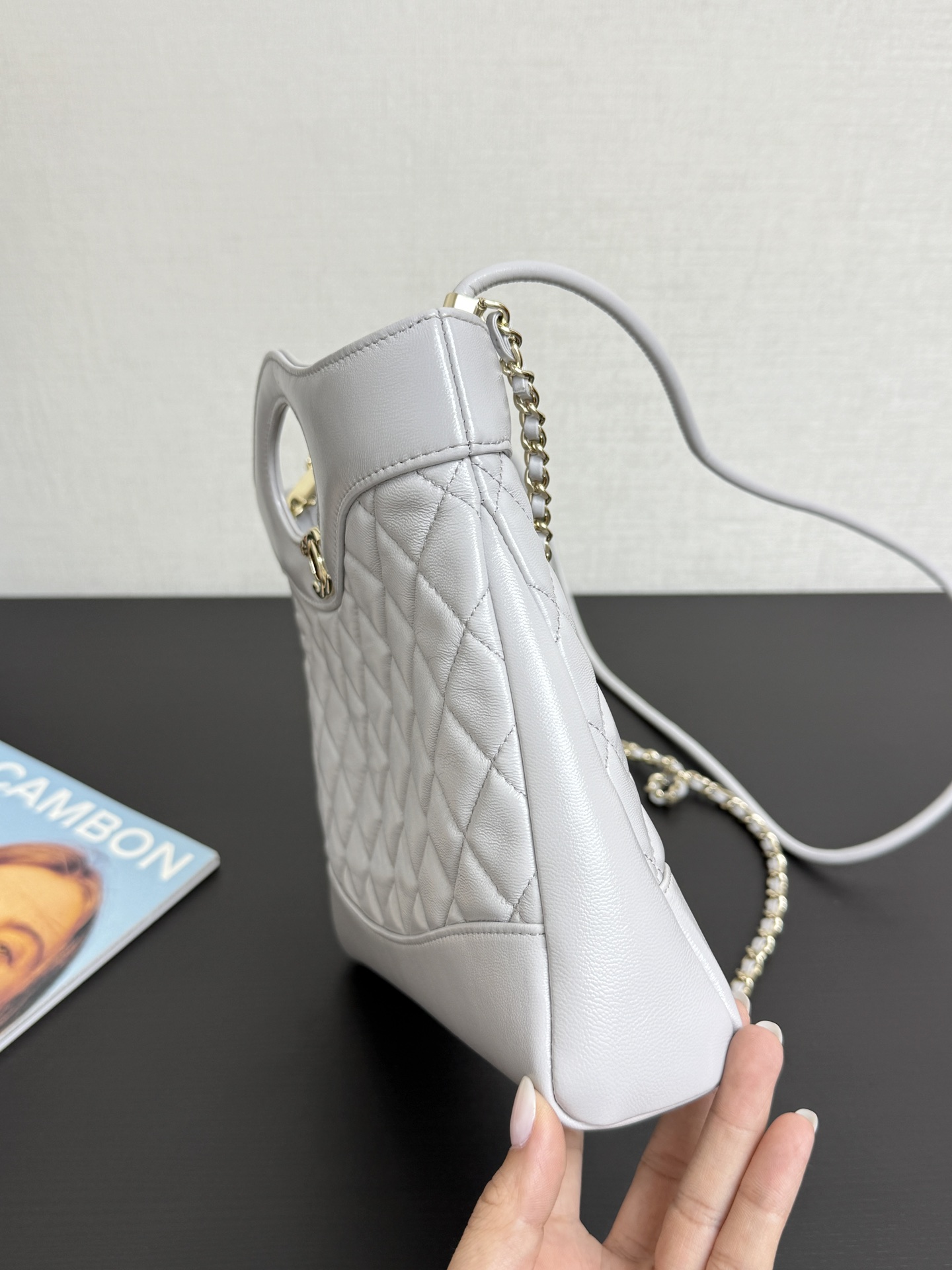 elephant-grey3 Chanel 24S 31 Nano Tote Bag Elephant Grey - fake chanel tote grey detail 2