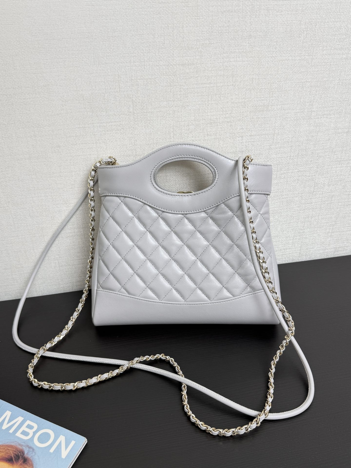 elephant-grey5 Chanel 24S 31 Nano Tote Bag Elephant Grey - fake chanel tote grey detail 4