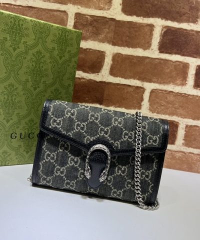 Αντίγραφο Gucci Dionysus GG Chain Wallet Denim Μαύρο