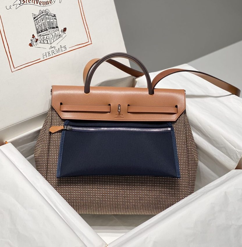 hermes-herbag-31cm-brown-plaid gallery 1
