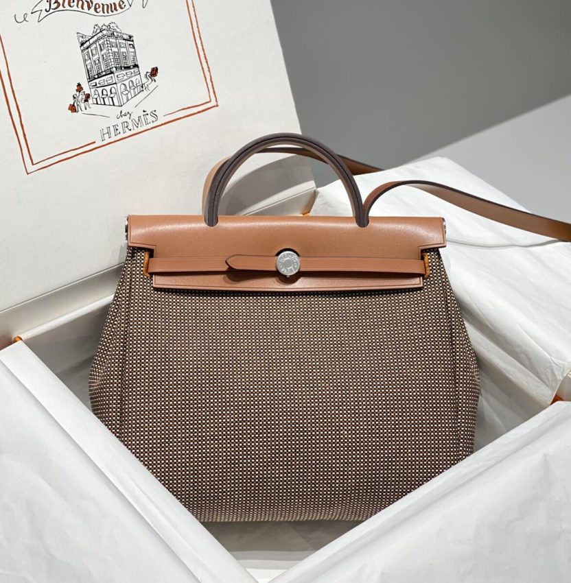hermes-herbag-31cm-brown-plaid gallery 2