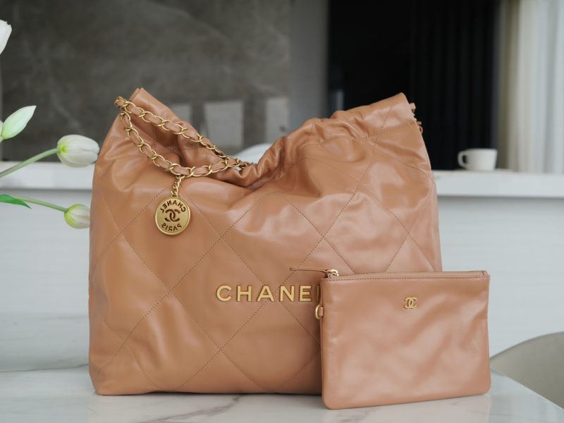 Chanel 22 Medium Bag Milk Tea Replica - Front View
