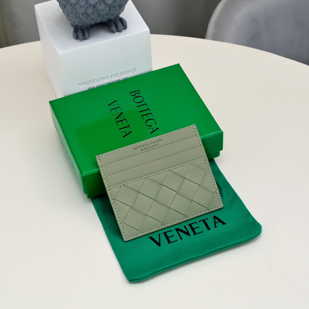 Intrecciato Card Holder Pale Green 1 Bottega Veneta Intrecciato Card Holder in Pale Green - Italian Leather Replica