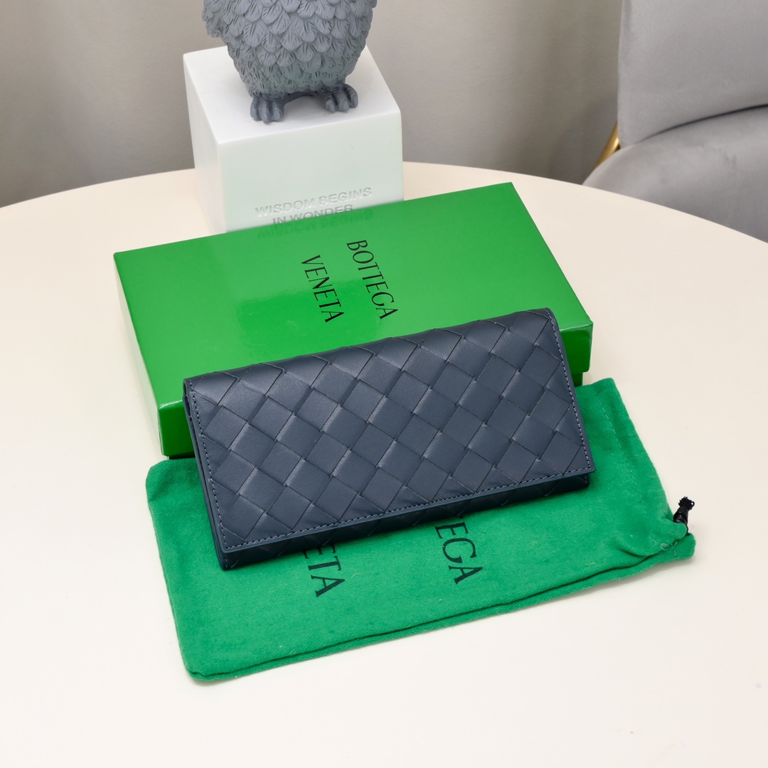Intrecciato Long Wallet Navy 1 Bottega Veneta Intrecciato Long Wallet in Navy - Italian Leather Replica