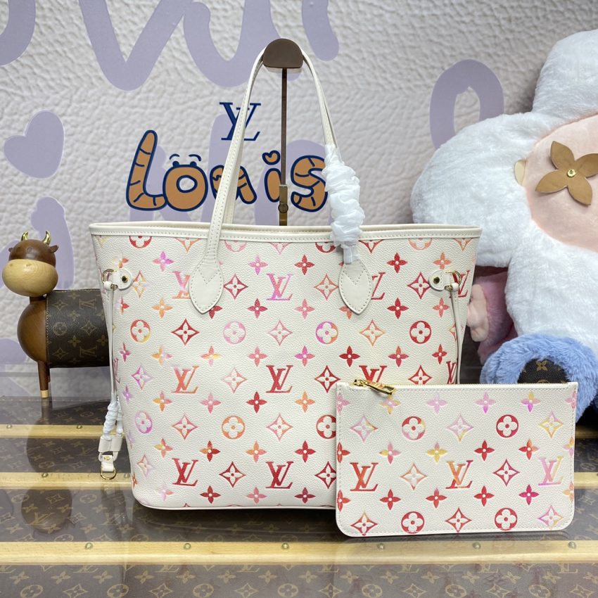 louis vuitton neverfull mm white orange 7