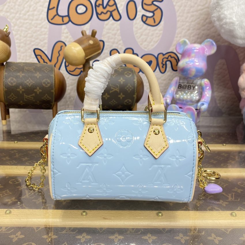louis vuitton speedy nano blue patent 6