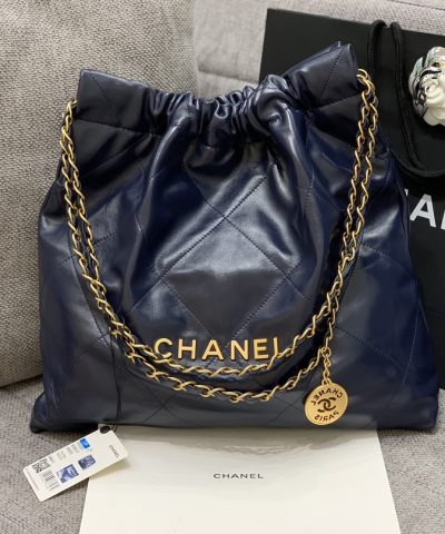 Chanel 22 Keskikokoinen Laukku Keskiyön Sininen