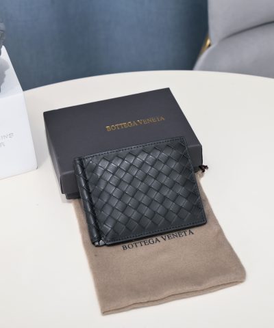 Bottega Veneta Money Clip Holder in Piccolo Black - Italian Leather Replica