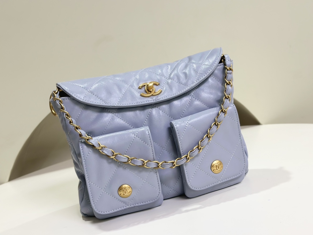 Chanel 24P Messenger Hobo Pale Purple - chanel messenger purple replica detail 1