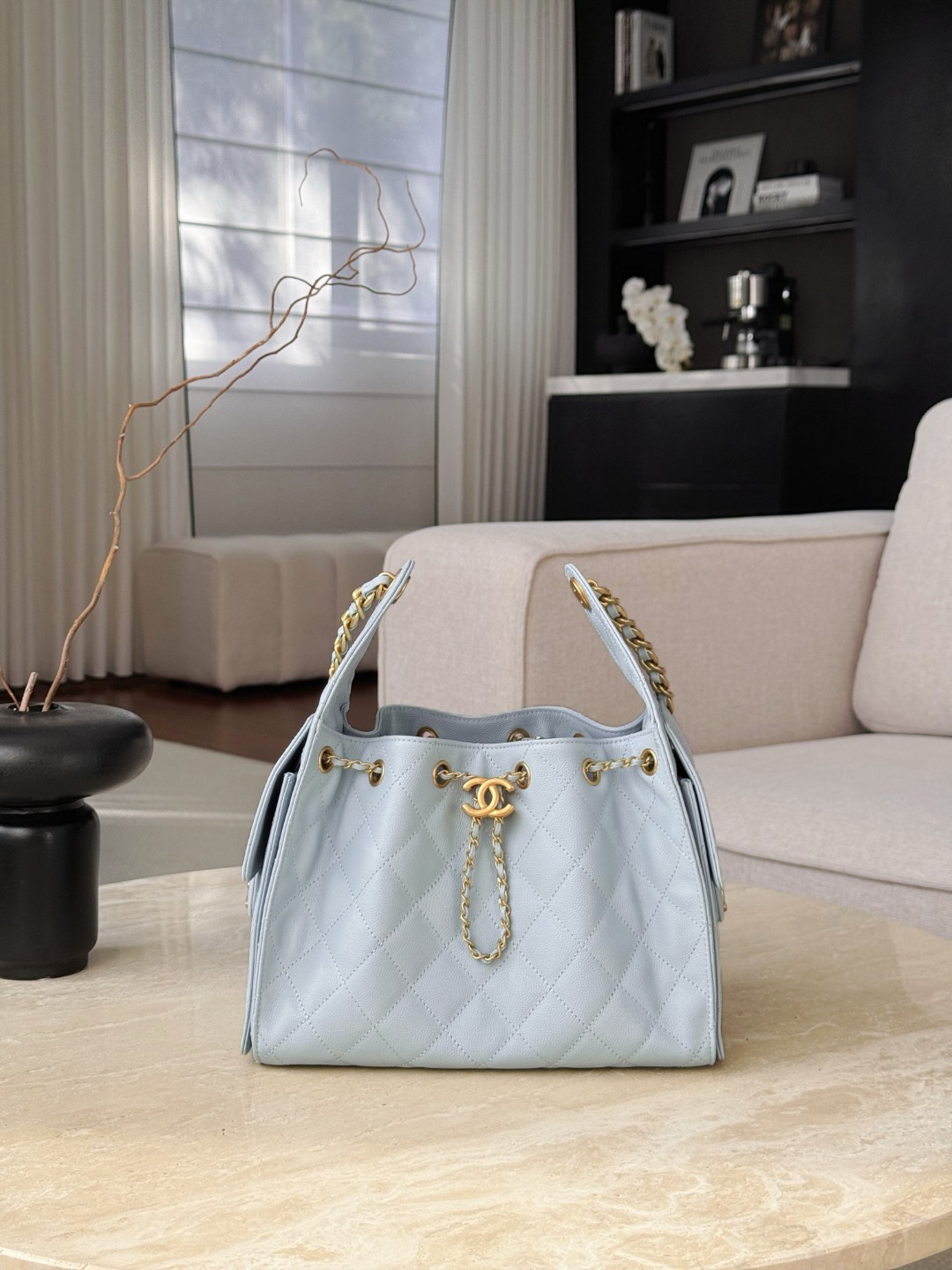 Chanel 25 Small Bag Sky Blue - fake chanel 25 small sky blue front view