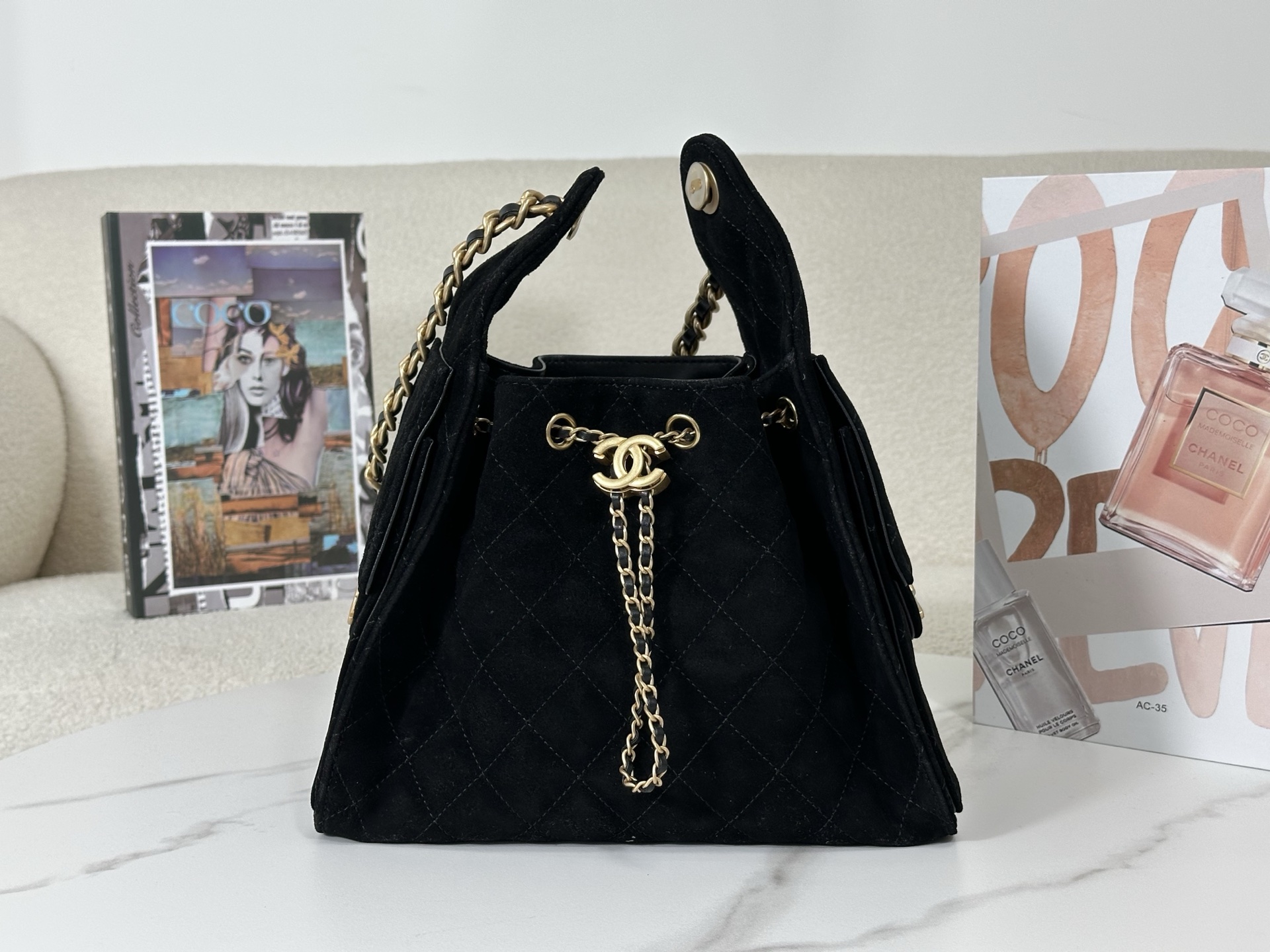 Chanel 25 Small Bag Suede Black - chanel 25 replica front view