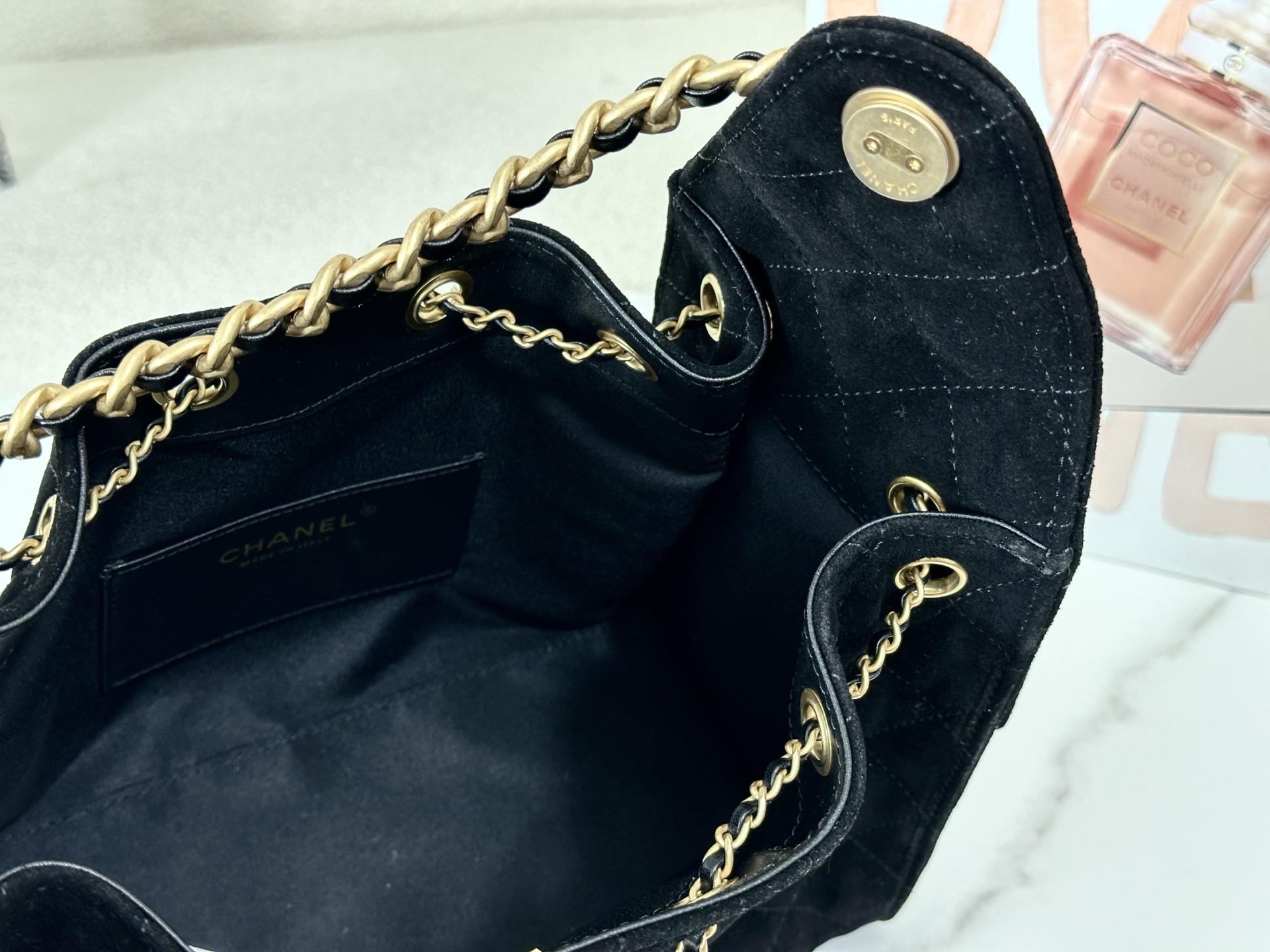 Chanel 25 Small Bag Suede Black - chanel 25 replica detail 4
