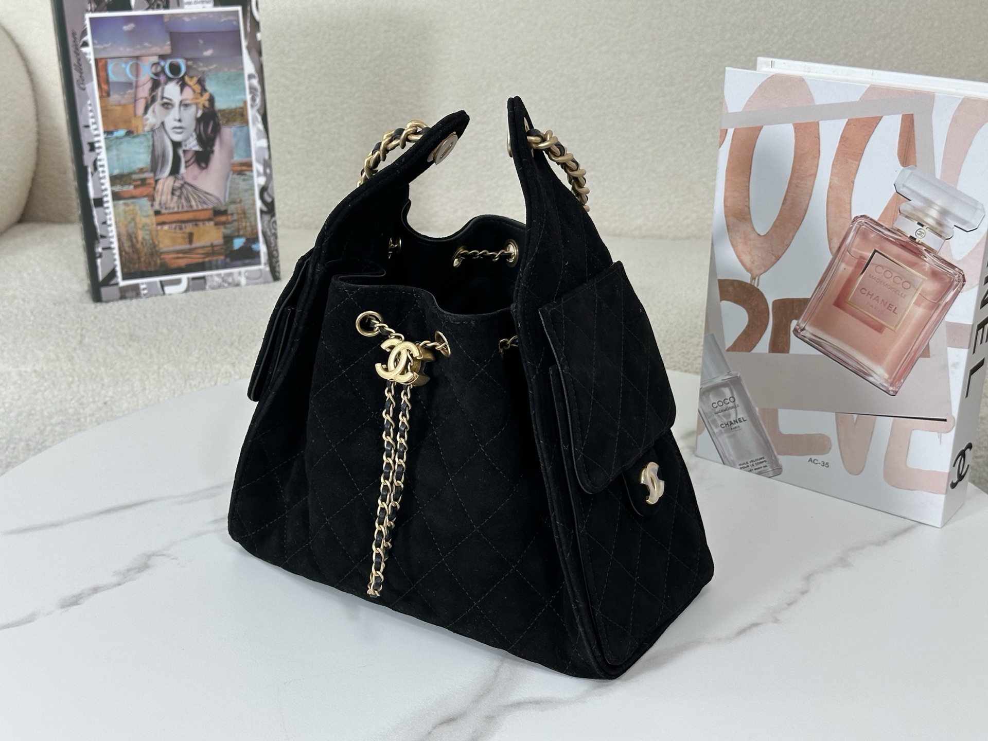 Chanel 25 Small Bag Suede Black - chanel 25 replica detail 8