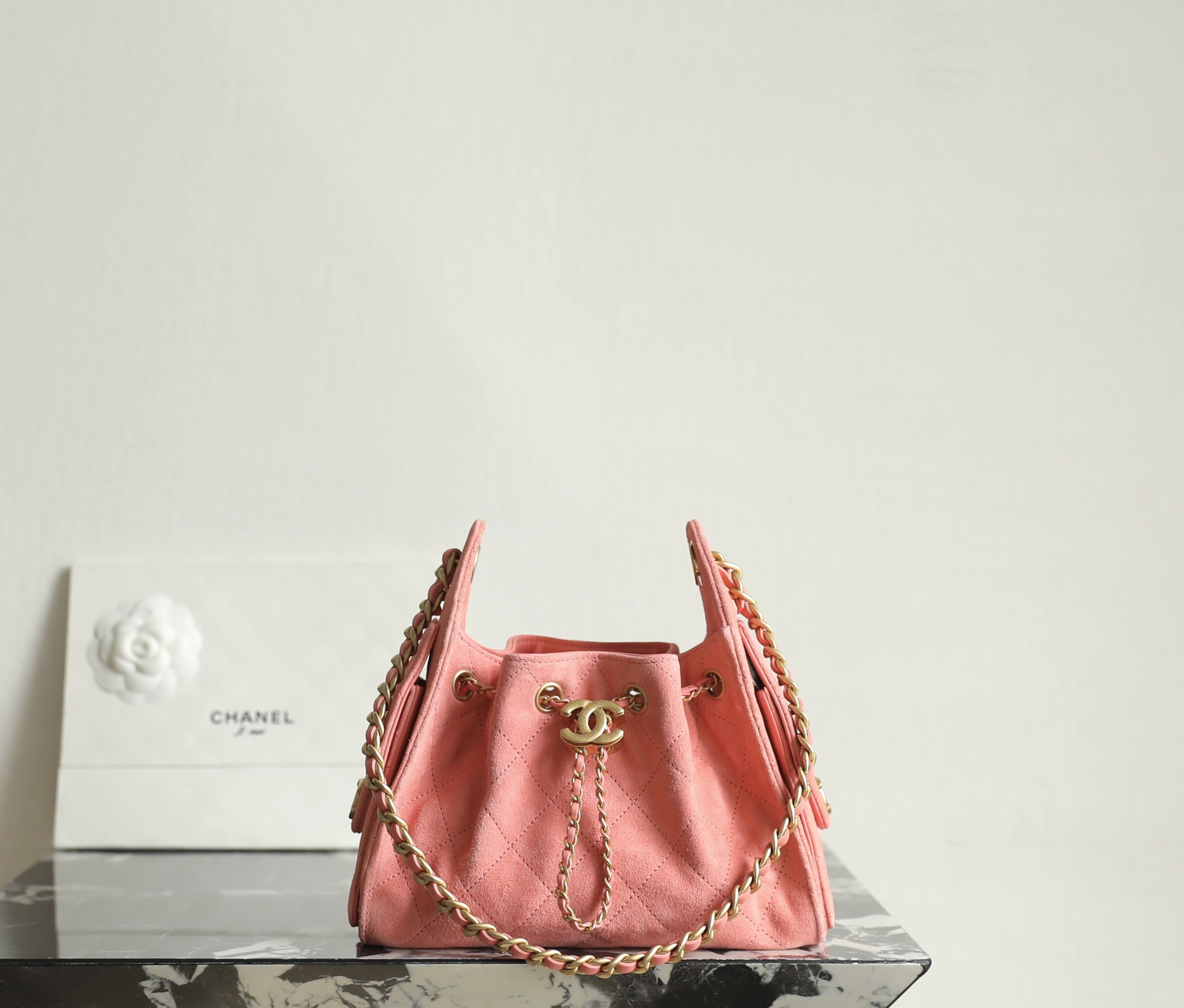Chanel 25 Mini Bag Suede Rose - chanel 25 suede rose replica front view