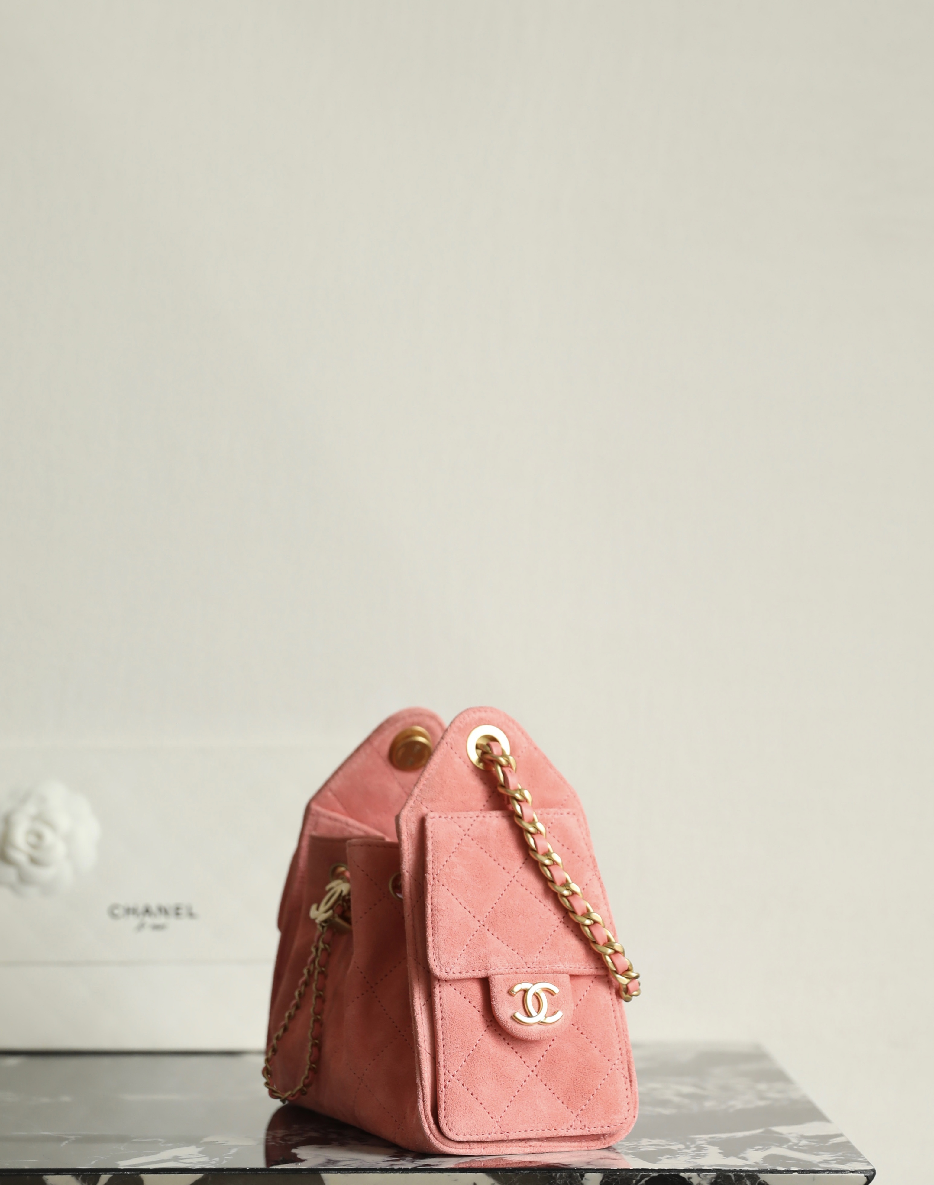 Chanel 25 Mini Bag Suede Rose - chanel 25 suede rose replica detail 1