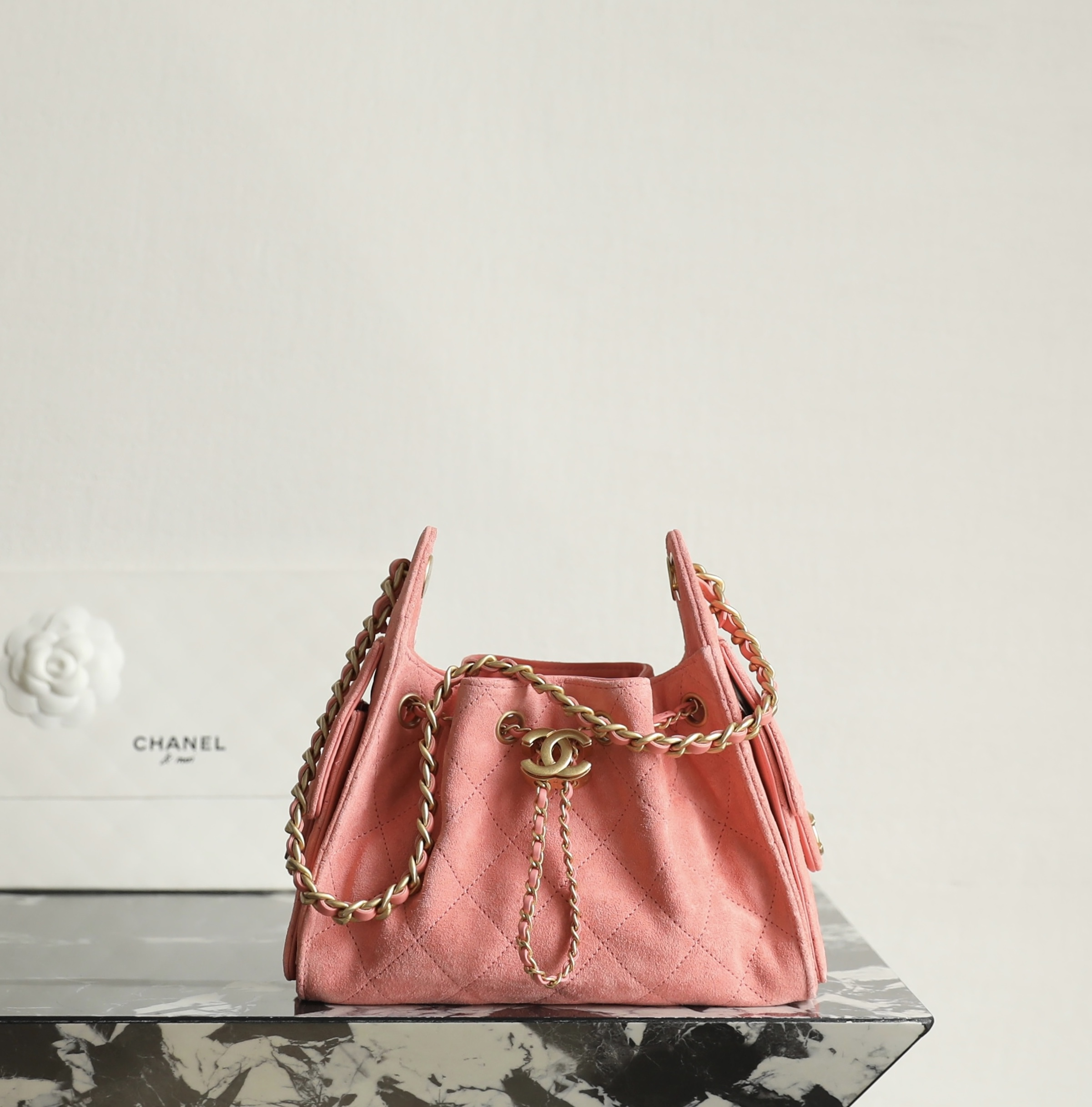 Chanel 25 Mini Bag Suede Rose - chanel 25 suede rose replica detail 3