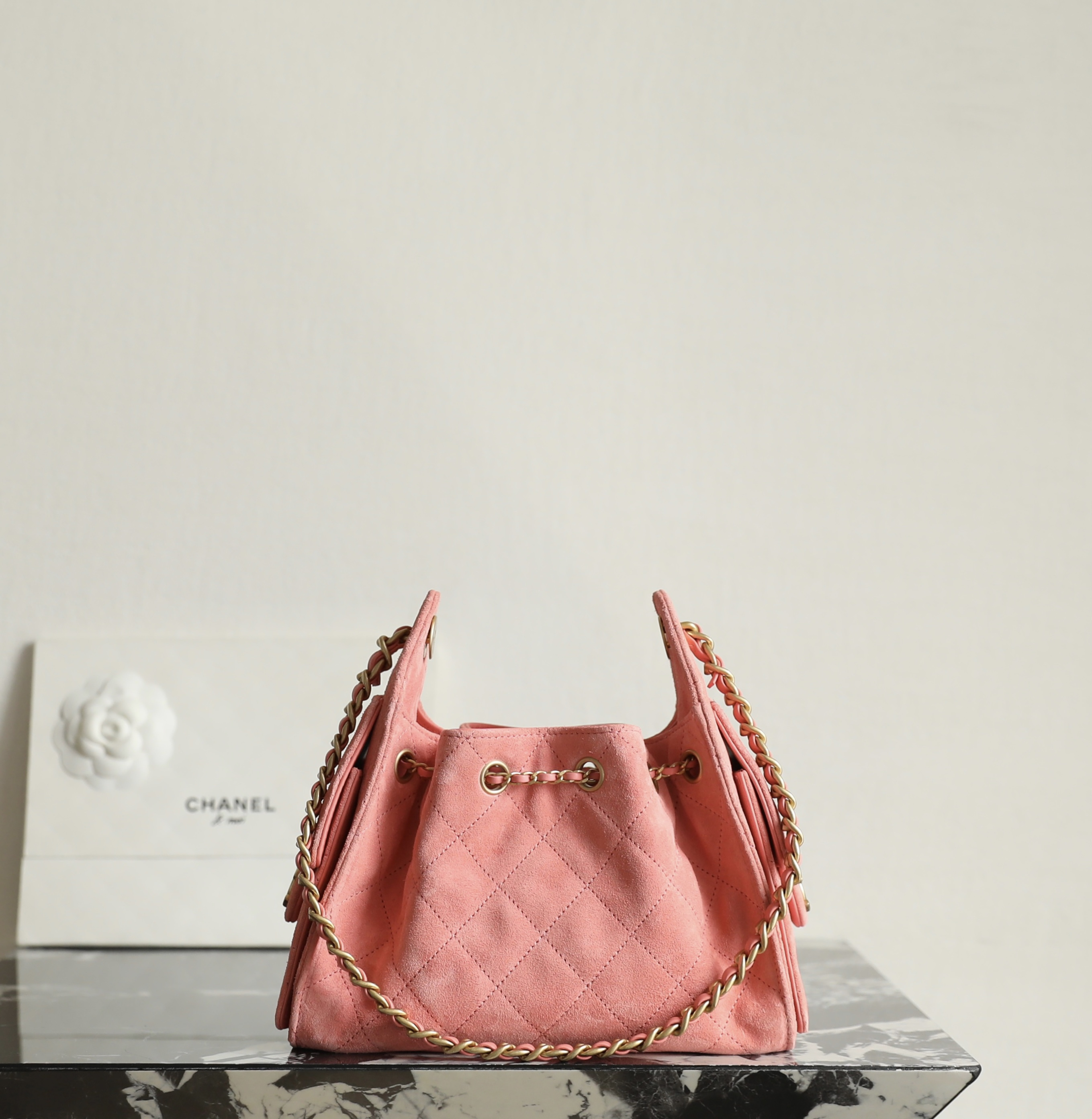 Chanel 25 Mini Bag Suede Rose - chanel 25 suede rose replica detail 4