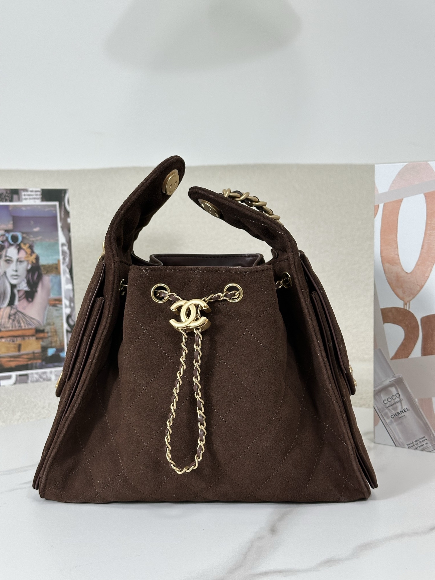 suede brown (1) Chanel 25 Small Bag Suede Brown - fake chanel 25 front view