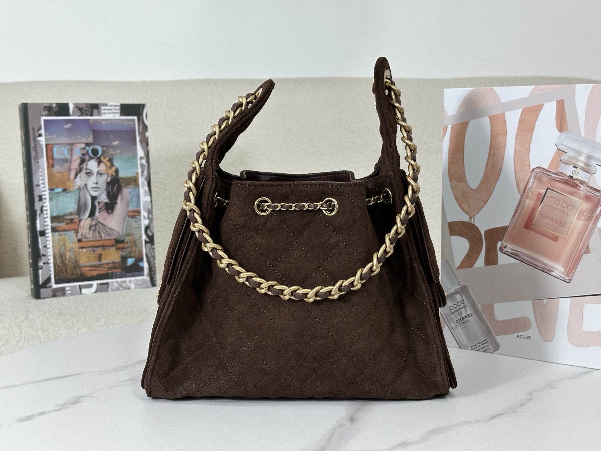 suede brown (8) Chanel 25 Small Bag Suede Brown - fake chanel 25 detail 7