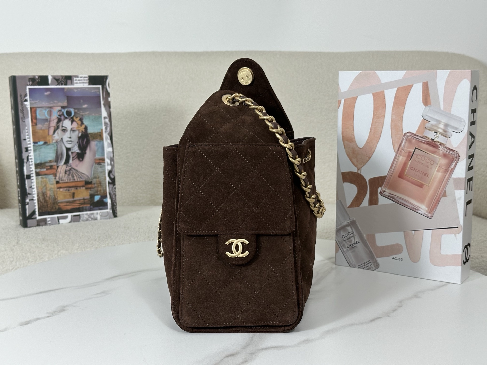 suede brown (9) Chanel 25 Small Bag Suede Brown - fake chanel 25 detail 8