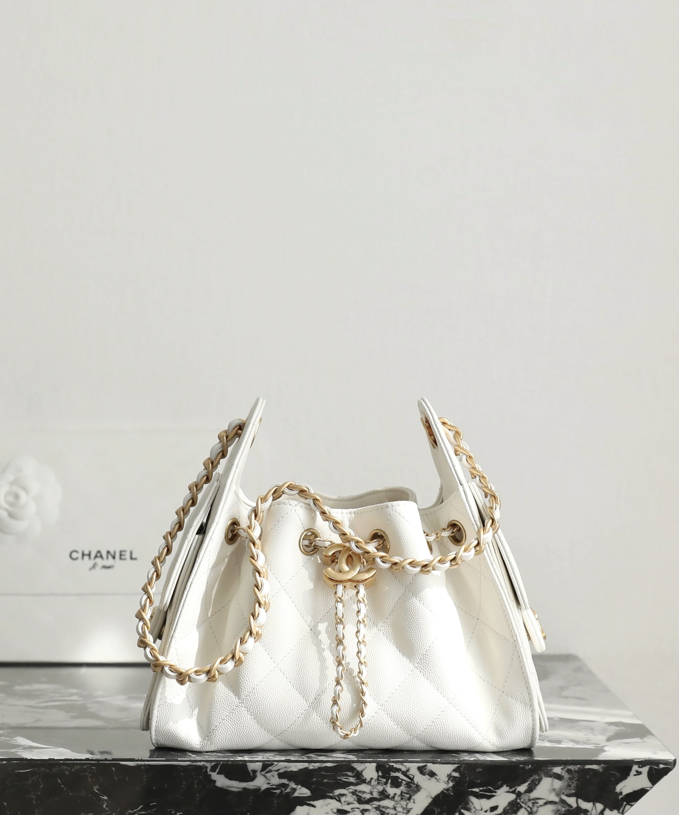 white (6) Chanel 25 Mini Bag White - chanel 25 bag dupe front view