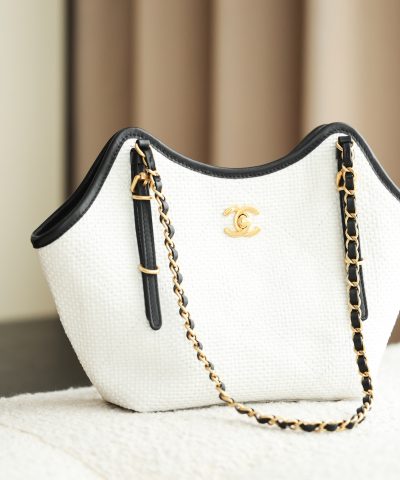Chanel 25S Maxi Shopping Tote White Woven