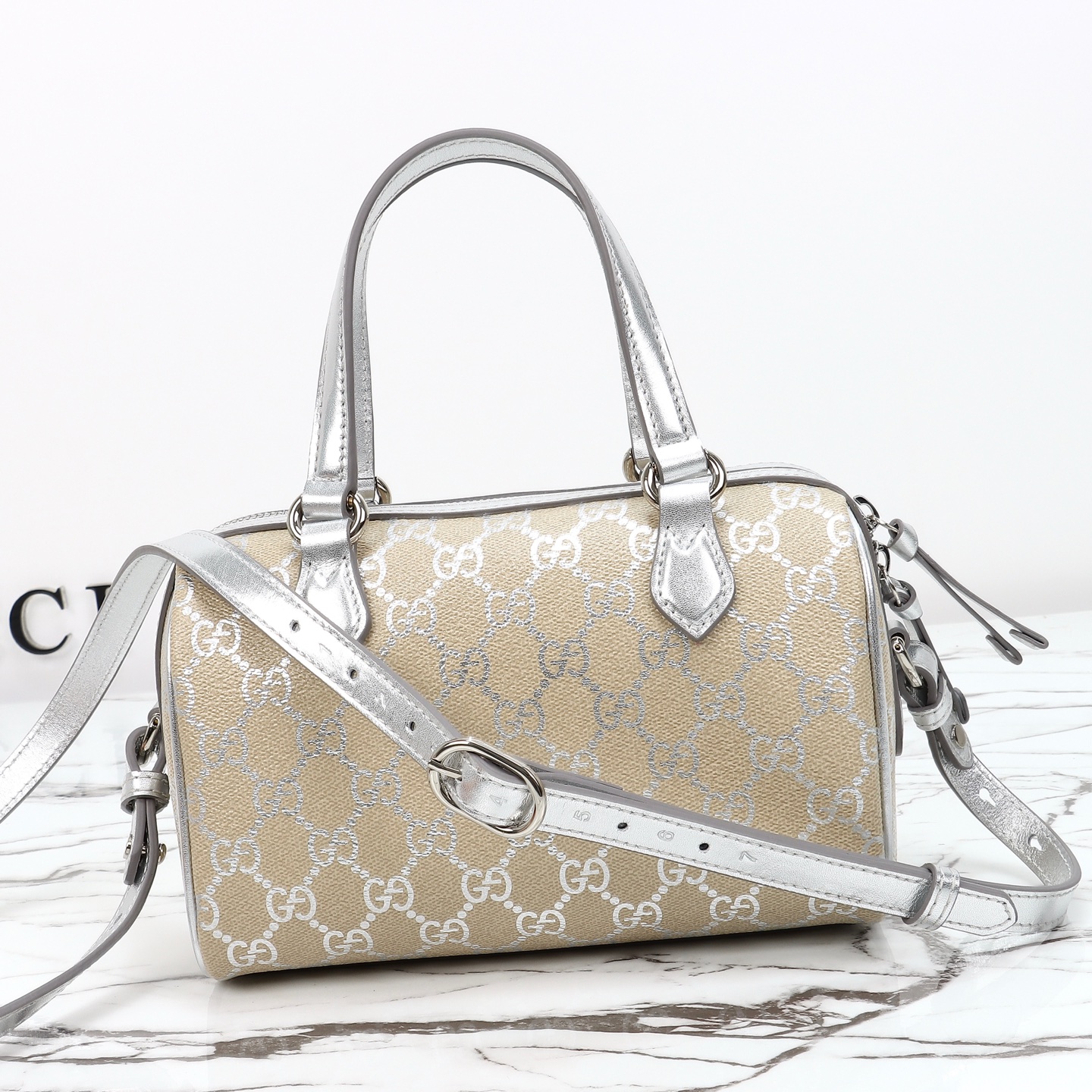 beige-and-silver-6.jpg Gucci Boston Small Replica - Strap
