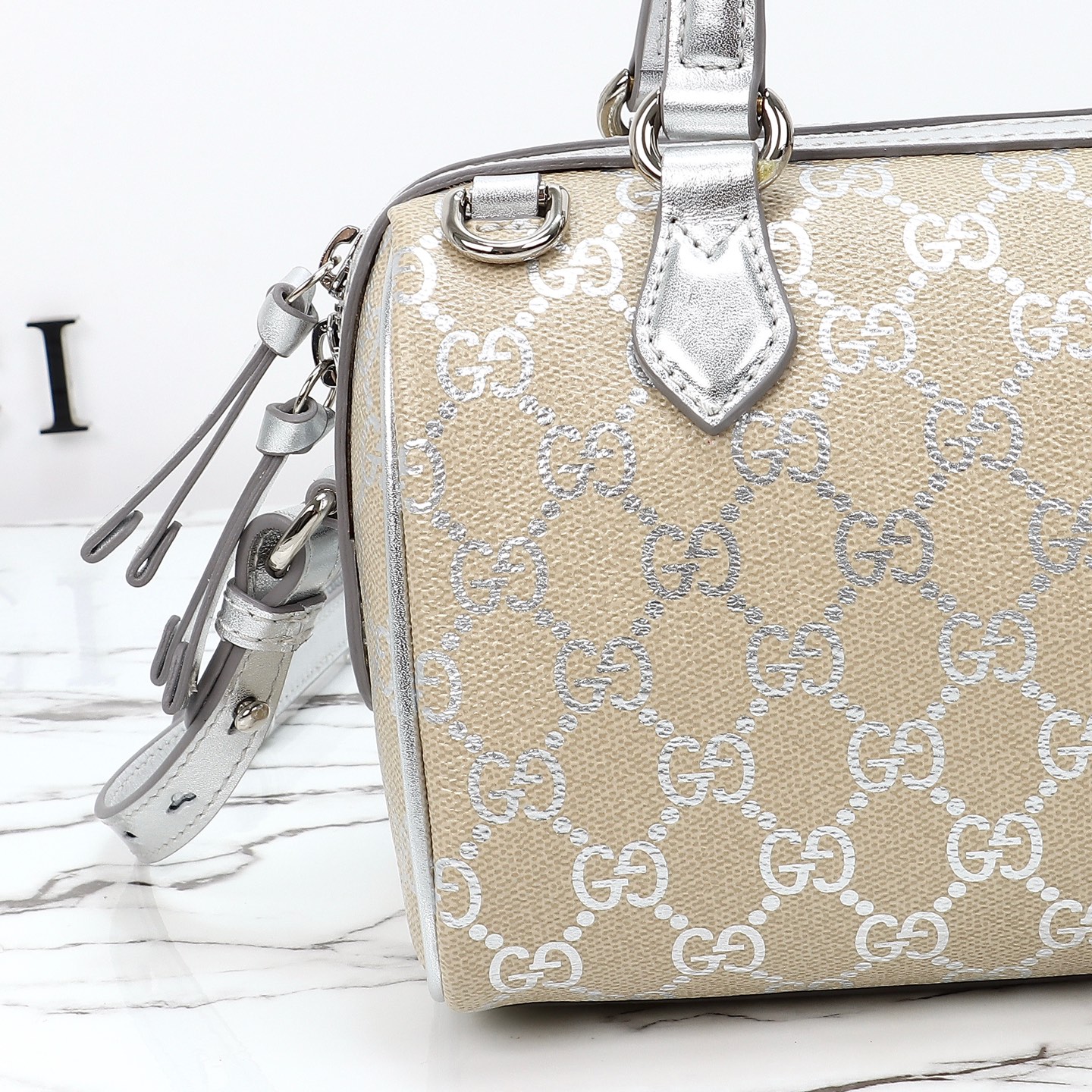 beige-and-silver-8.jpg Gucci Boston Small Replica - Side View