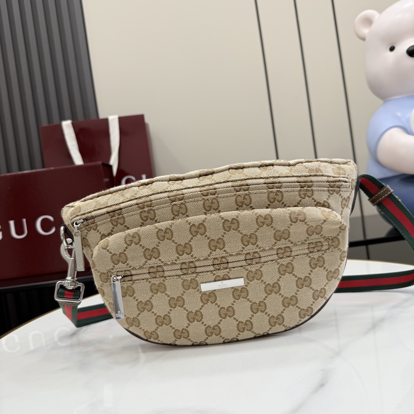 beige-canvas-1.jpg Gucci Tag Small Crossbody Bag Replica - Front View