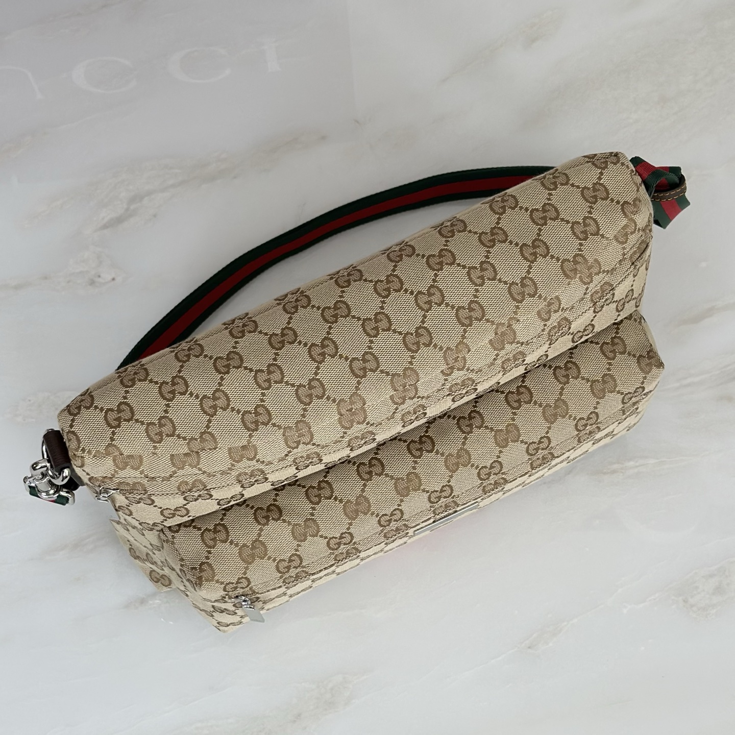 beige-canvas-2.jpg Gucci Tag Medium GG Canvas Crossbody Bag Replica - Side View
