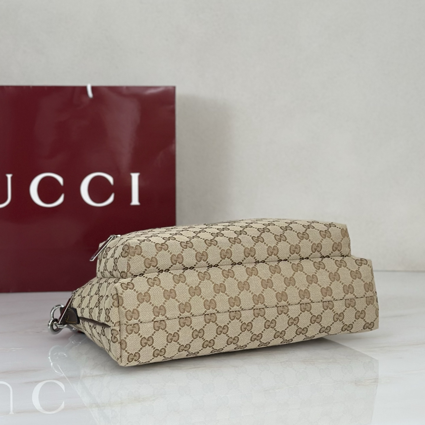 beige-canvas-3.jpg Gucci Tag Medium GG Canvas Crossbody Bag Replica - Back View