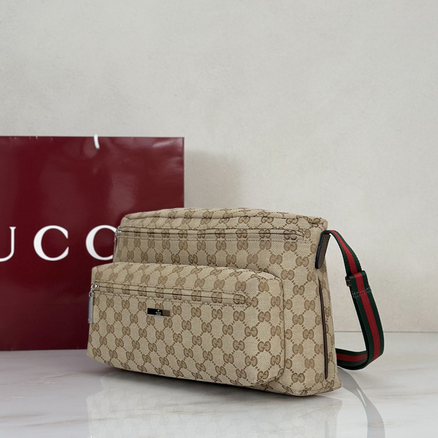 beige-canvas-6.jpg Gucci Tag Medium GG Canvas Crossbody Bag Replica - Strap