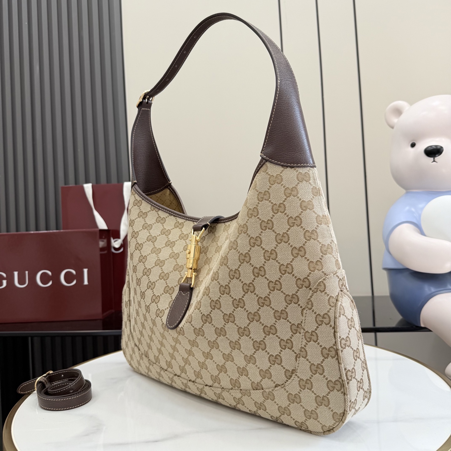 Gucci Jackie 1961 Large Beige Canvas 7 Gucci Jackie 1961 Large Replica Beige Canvas