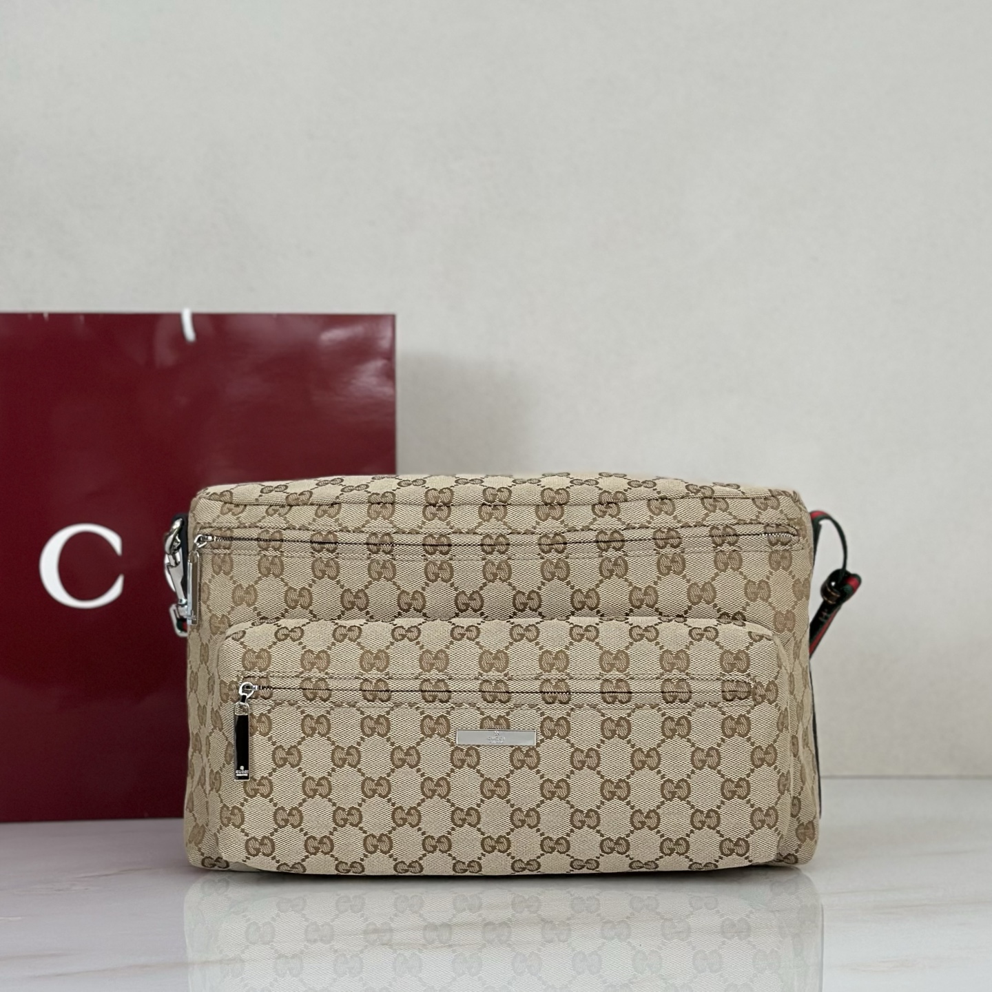 beige-canvas-8.jpg Gucci Tag Medium GG Canvas Crossbody Bag Replica - Side View
