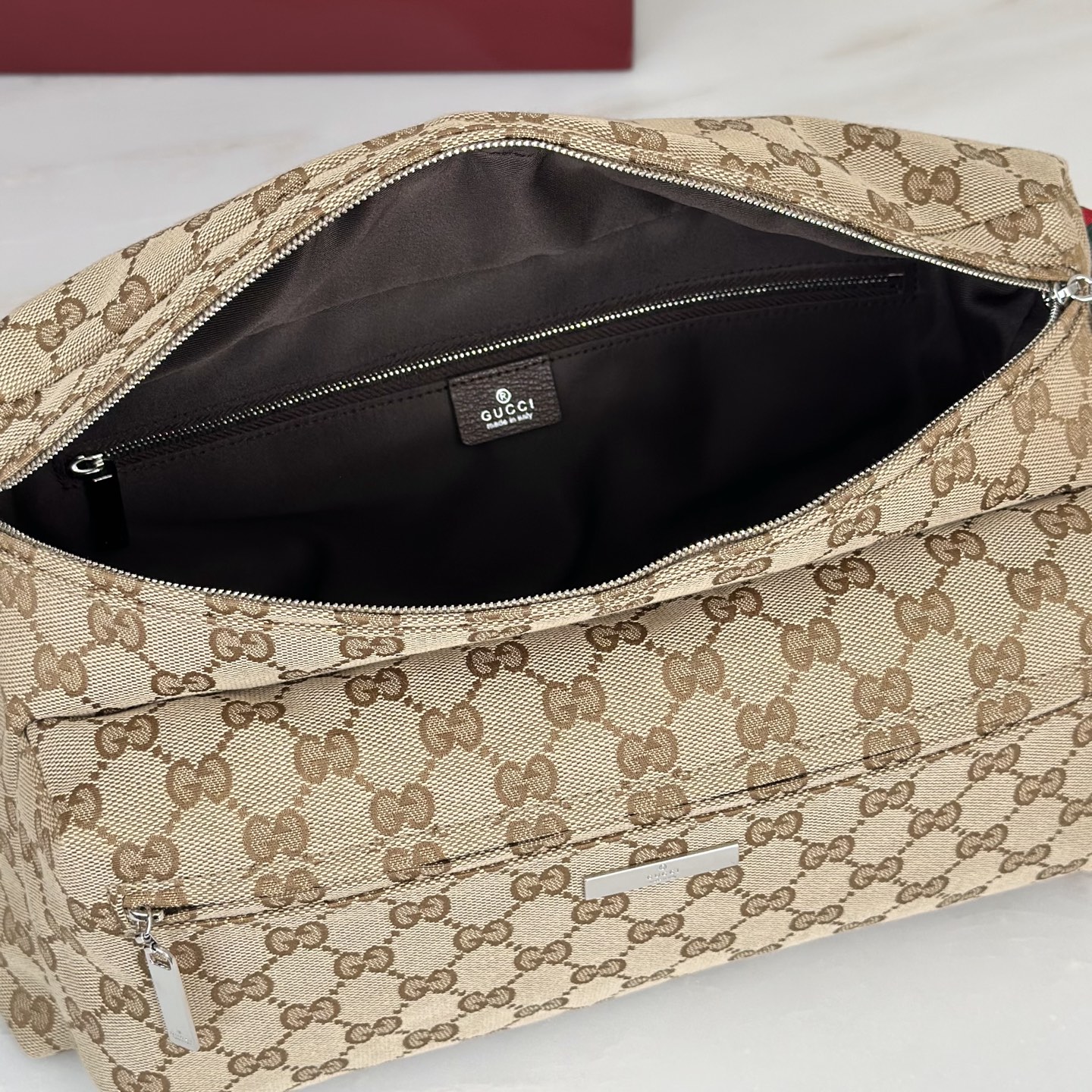 beige-canvas-9.jpg Gucci Tag Medium GG Canvas Crossbody Bag Replica - Back View