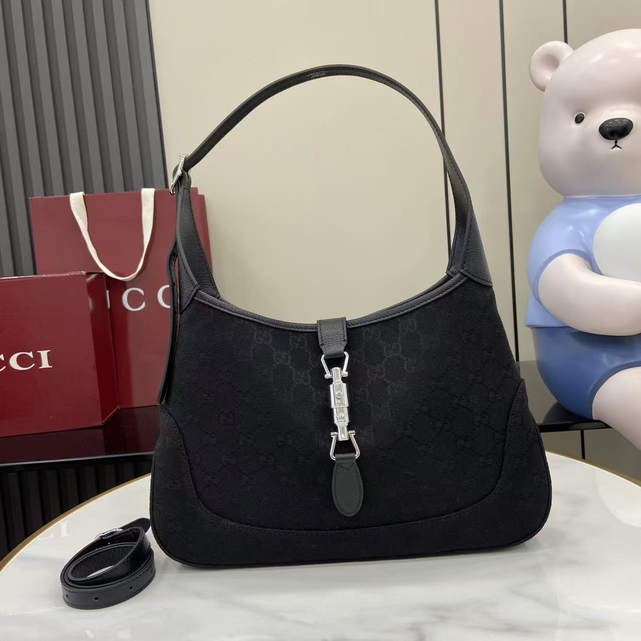 Gucci Jackie 1961 Medium Black Canvas 1 Gucci Jackie 1961 Medium Replica Black Canvas