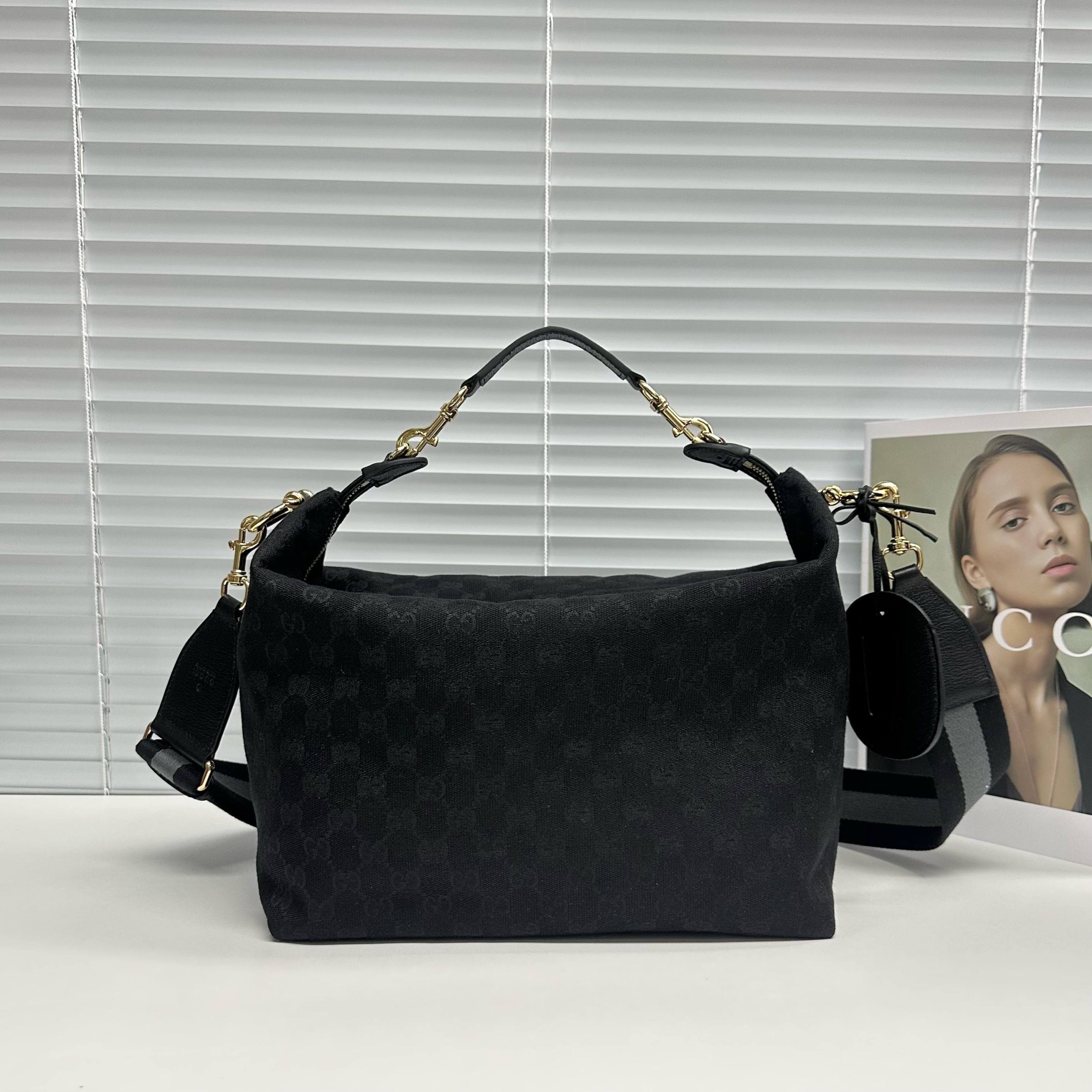 black-canvas-2.jpg Gucci Brera Medium Replica - Side View