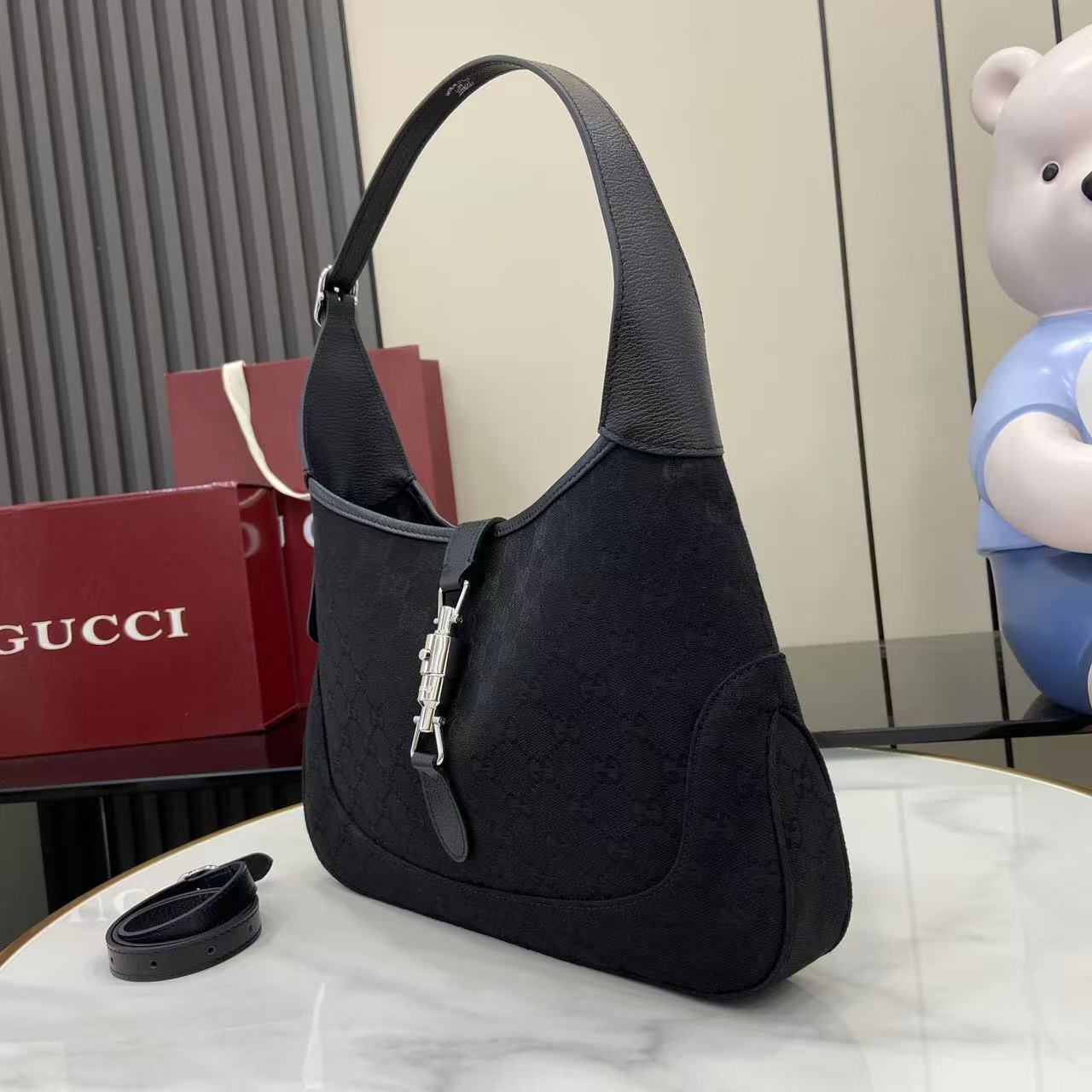 Gucci Jackie 1961 Medium Black Canvas 2 Gucci Jackie 1961 Medium Replica Black Canvas