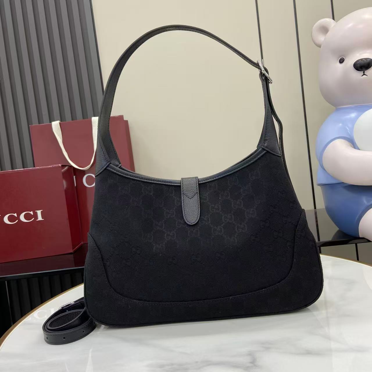 Gucci Jackie 1961 Medium Black Canvas 5 Gucci Jackie 1961 Medium Replica Black Canvas