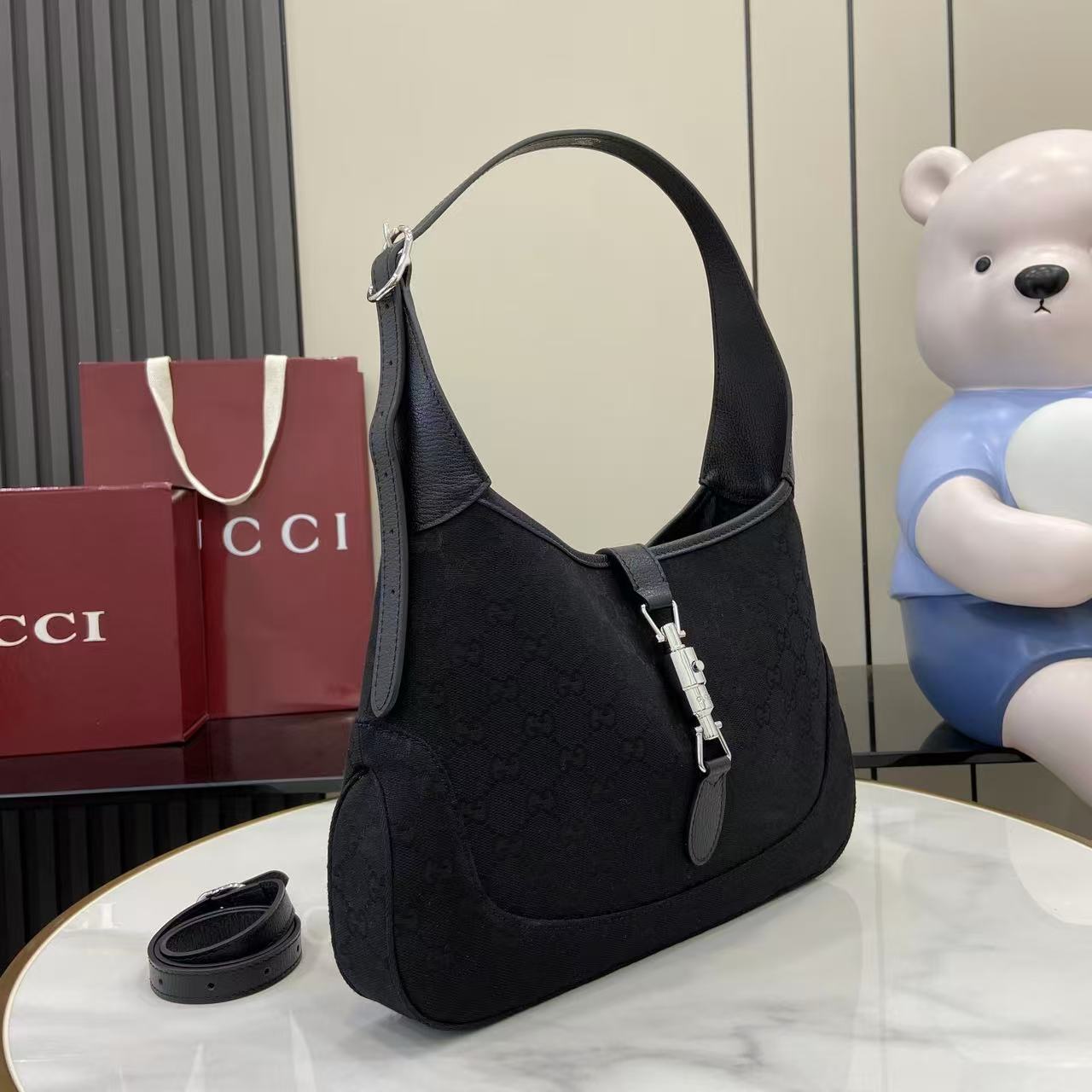 Gucci Jackie 1961 Medium Black Canvas 9 Gucci Jackie 1961 Medium Replica Black Canvas