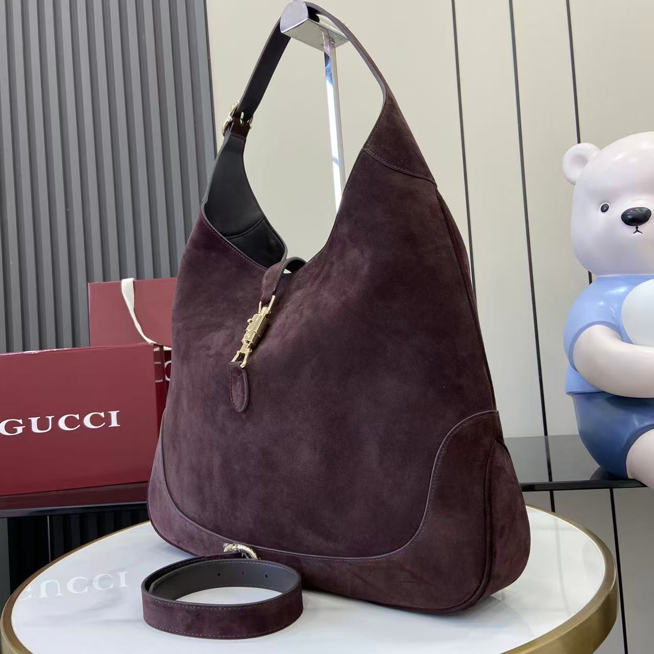 Gucci Jackie 1961 Large Cabernet Suede 3 Gucci Jackie 1961 Large Replica Cabernet Suede