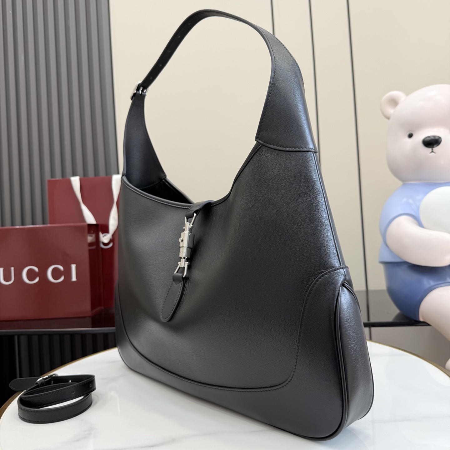 Gucci Jackie 1961 Large Full Black Leather 2 Gucci Jackie 1961 Large Replica Full Black Leather