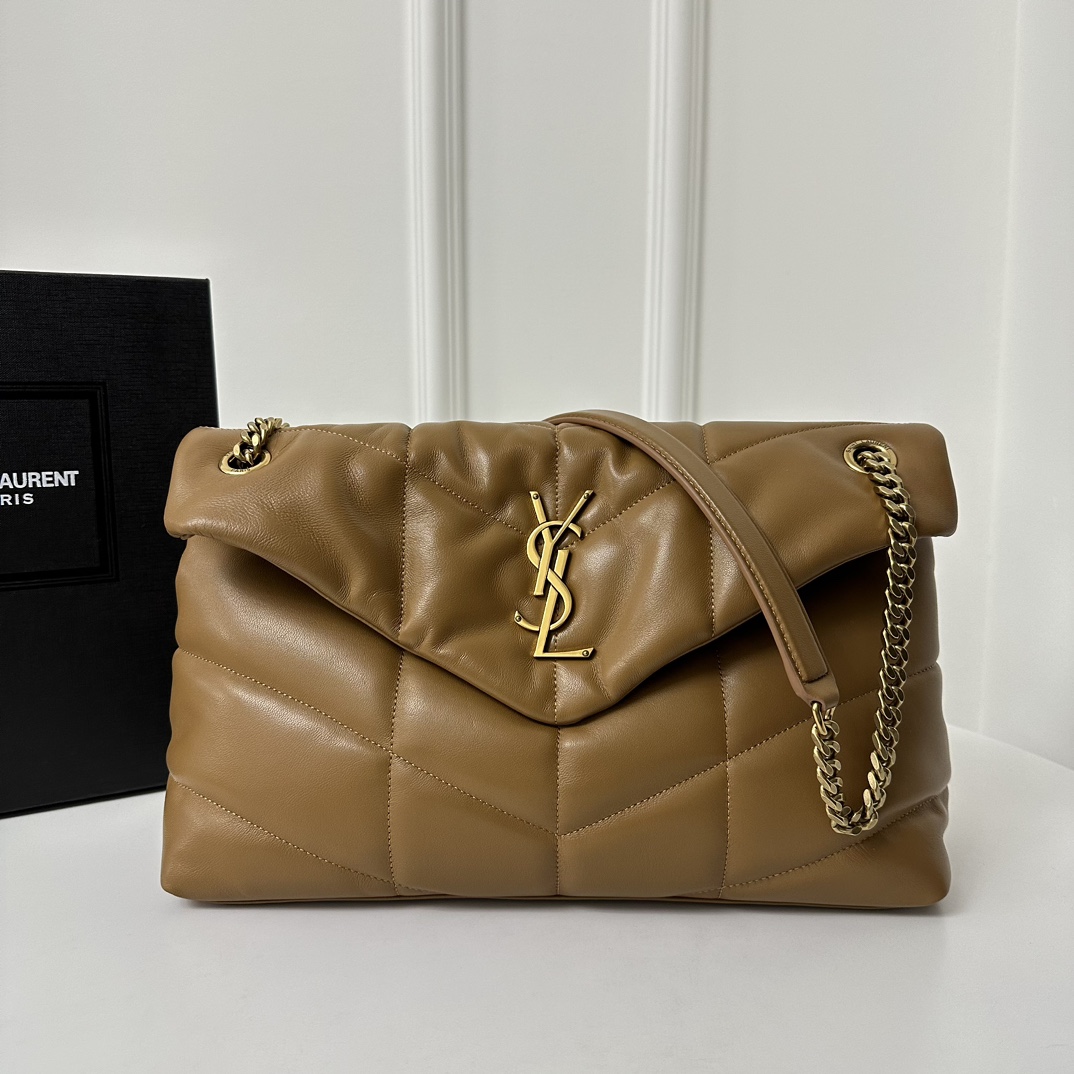 loulou35_brown6 YSL Loulou Puffer Large Replica Brown - Chain Strap